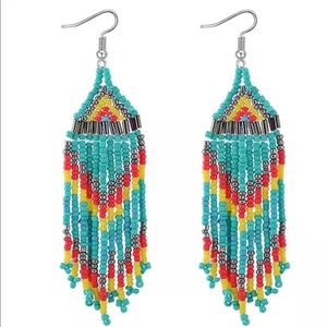 Boho Indian native drop dangle beaded earrings
